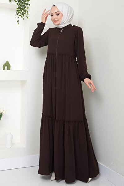hafsamina Ruched Detail Ferace Brown Hm2034