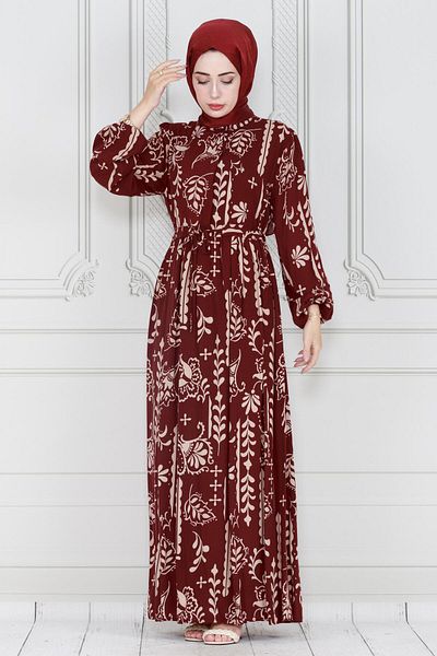 Sevitli Burgundy Viscose Dress - Half Buttoned, Authentic