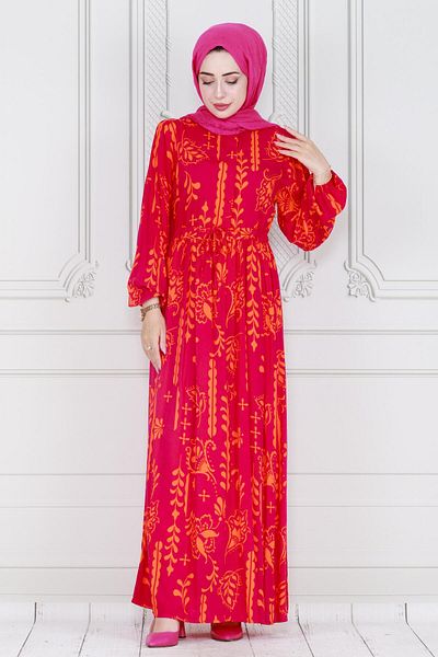 Sevitli Pink Viscose Dress - Authentic and Half Buttoned
