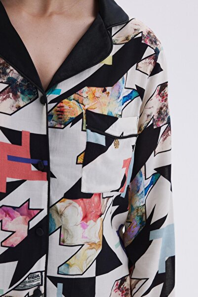 Feu De Elu Set pijamale lungi din viscoză - cu modele mixte și detalii din satin