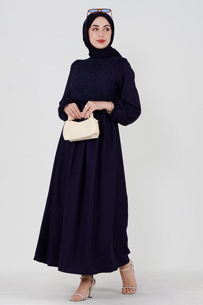 Sevitli Turquoise Dress-navy blue