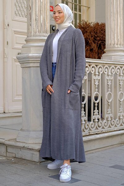 hafsamina Shawl Collar Pocket Knitwear Cardigan Anthracite HM2243