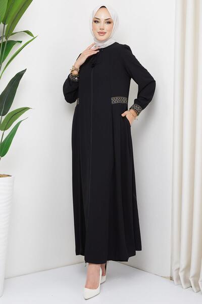 hafsamina Embroidered Plus Size Abaya Black HM2280