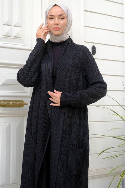hafsamina Shawl Collar Casual Knitwear Cardigan Black HM2248