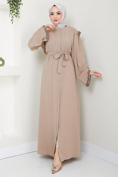 hafsamina Mink Color Pearl Ferace - Λεπτομέρεια μανίκι και ώμου HM2425