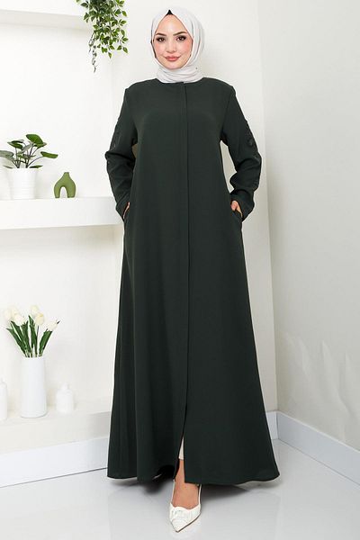 hafsamina Nihan Stone Sleeves Ferace Khaki Hm2485