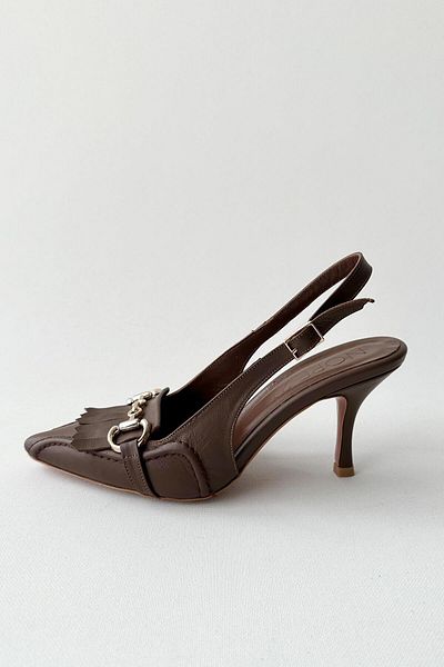 nope21shoess Alice Bitter Brown Genuine Leather Heeled Shoes