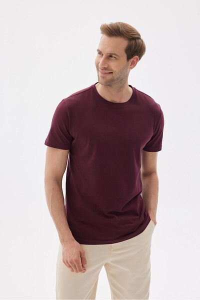 odelon Ανδρικό Claret Red Slim Fit Crew Neck 100% βαμβακερό βασικό μπλουζάκι