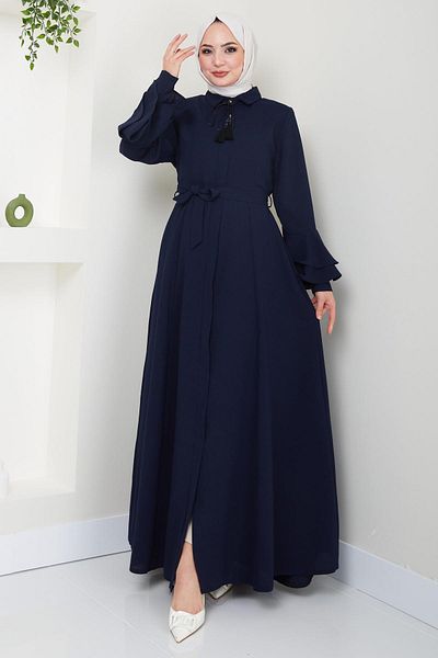 hafsamina Ferace Navy Blue με Χειρολαβή Βολάν HM2393