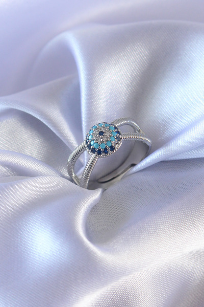 Nehir Silver Color Evil Eye Bead Model Women's Ring Valentine's Mother's Teac...