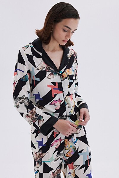 Feu De Elu Set pijamale lungi din viscoză - cu modele mixte și detalii din satin