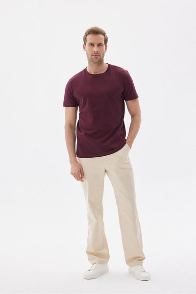 odelon Ανδρικό Claret Red Slim Fit Crew Neck 100% βαμβακερό βασικό μπλουζάκι