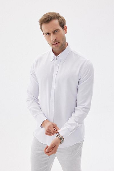 odelon Cămașă Oxford albă Slim Fit pentru bărbați - Ușor de călcat, Mars36
