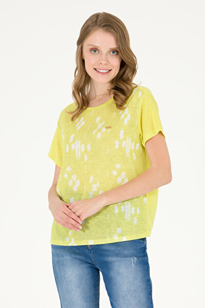 U.S. Polo Assn. Kadın Neon Sarı Bisiklet Yaka Tişört 50263590-VR168