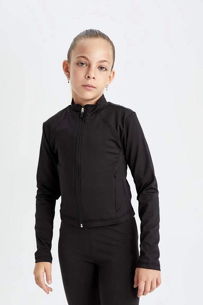 DeFacto D2758 Cardigan negru de bază, simplu, cu fermoar, cu buzunare