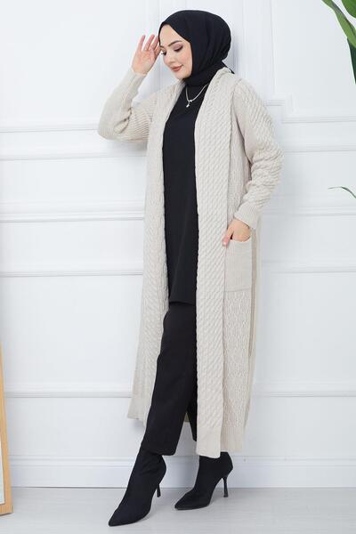 hafsamina Shawl Collar Casual Knitwear Cardigan Stone Color HM2248