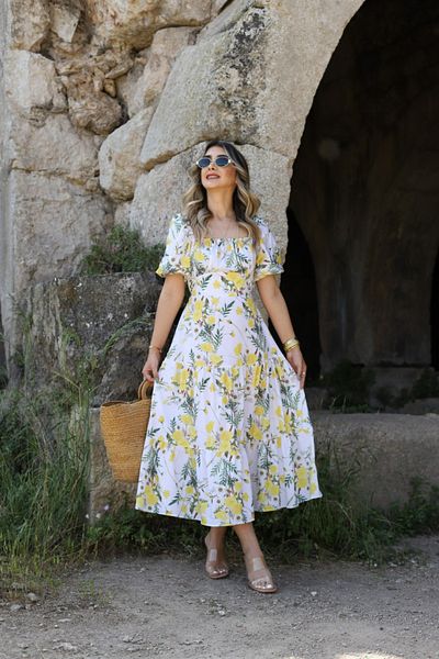 bytugcekaya Φόρεμα με κίτρινο λουλουδάτο μανίκι με μπαλόνι