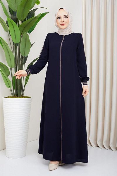hafsamina Navy Blue Abaya με λεπτομέρεια σωληνώσεων