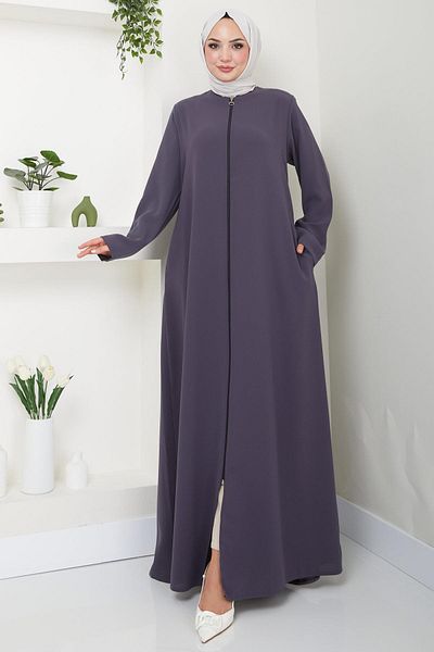 hafsamina Smoked Large Size Zippered Ferace - HM2488