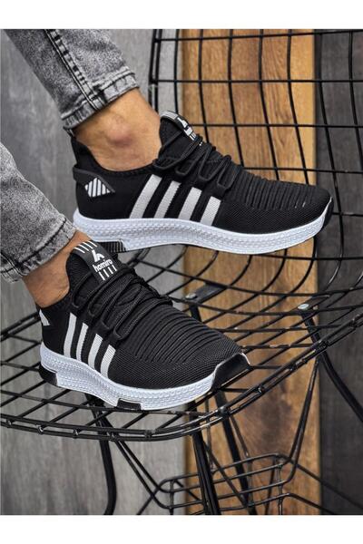 homiro Чоловічі трикотажні спортивні кросівки - на шнурівці, чорно-білі