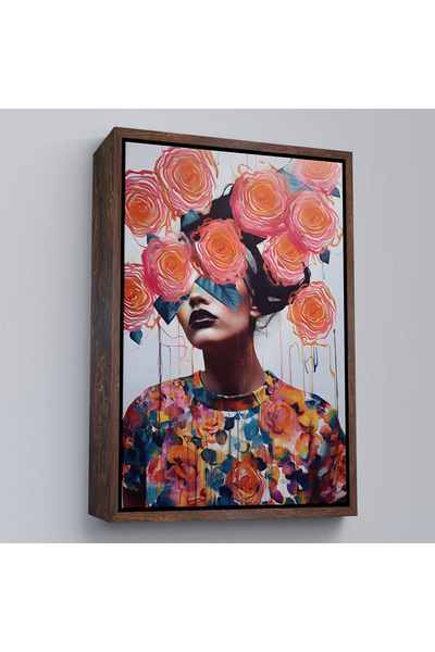 N NOXXO Pictură abstractă de femeie cu cap de floare într-un cadru de lemn-8009