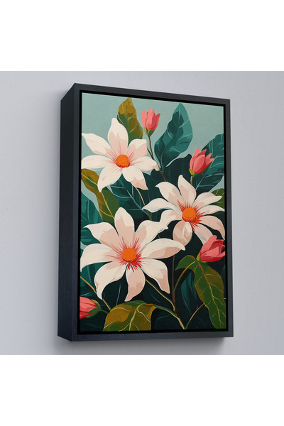 Oxyteez Tablo cu flori albe cu rama din lemn-7563