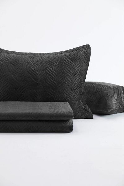 FAVORA Silva Velvet Double Bedspread Set - Anthracite