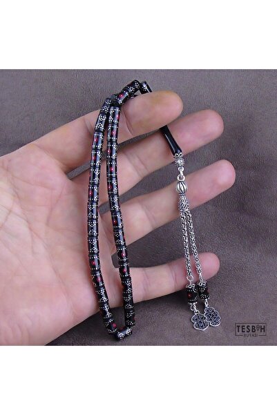 Tesbih Ruyasi Gümüş İşlemeli Kesme Model Oltu taşı Tesbih