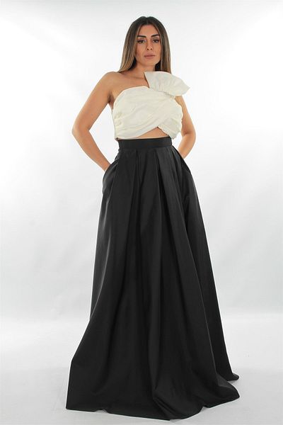 aşkın göksu Black White Bustier Skirt Double Taffeta Set Women's Evening Dress