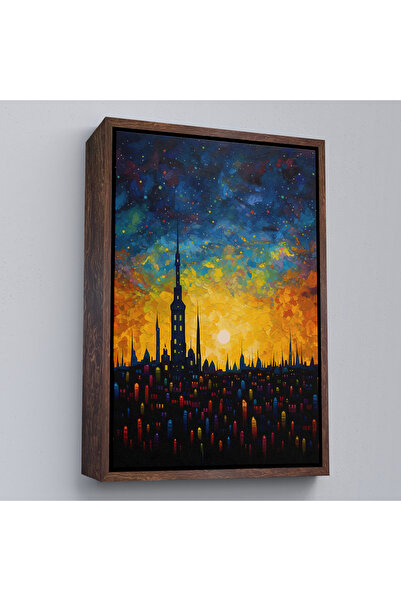 N NOXXO Tablou peisaj oraș apus de soare cu cadru din lemn-7998