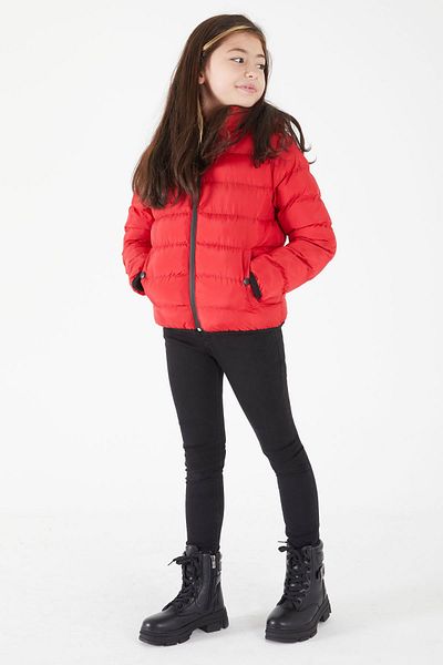 Cansın Mini Girl's Straight Stitched Red Puffer Coat 16521