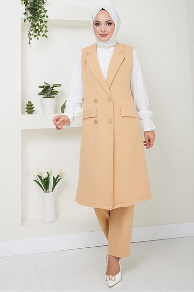 hafsamina Camel Vest Double Suit - HM2497