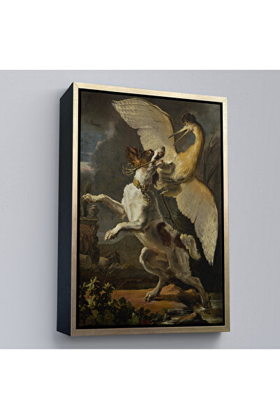 Oxyteez Дървена рамка Абрахам Хондиус - Куче, нападащо птица Картина - Кучешк...