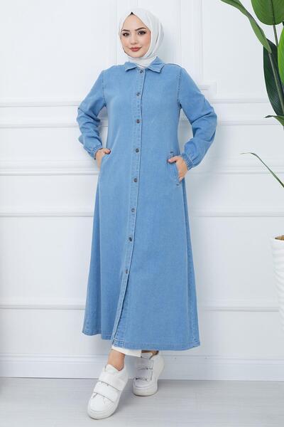 hafsamina Șapcă cu nasturi din denim albastru HM2345