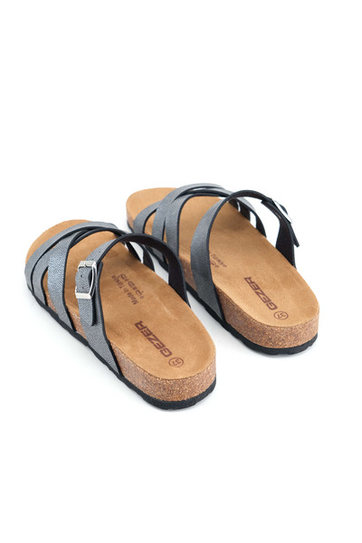 GEZER Жіночі літні повсякденні капці зі штучної шкіри - з однією пряжкою, регульована коркова підошва