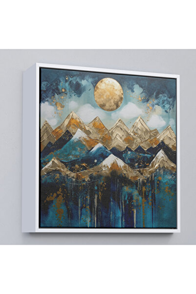 Oxyteez Pictură peisaj solar peste munți cu cadru din lemn-8354