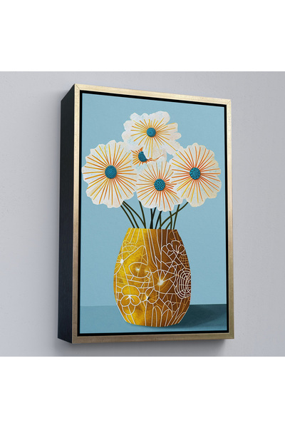 Oxyteez Flori albe într-o vază cu cadru din lemn Tablo-7569