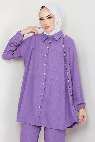 hafsamina Πουκάμισο τυλιγμένο διπλό κοστούμι λιλά