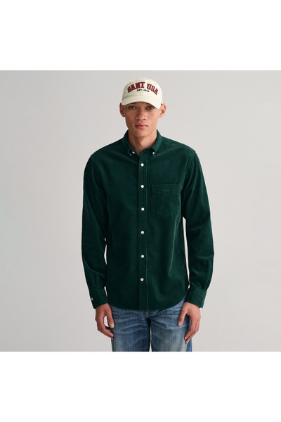 Gant Erkek Yeşil Regular Fit Düğmeli Yaka Kadife Gömlek