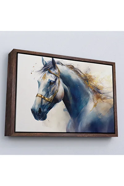 N NOXXO White Horse Painting with Wooden Frame and Gold Detail-7278