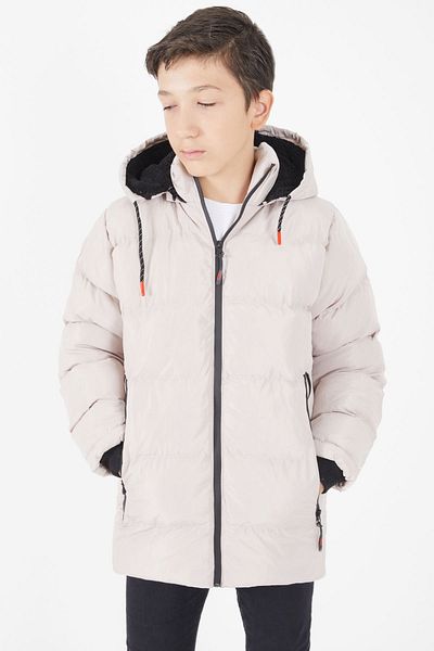 Cansın Mini Boy's Puffer Coat Plain Pattern Beige 15677