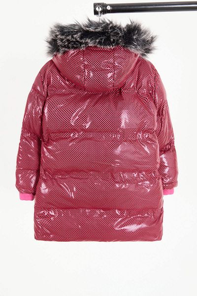 Cansın Mini Girl's Hexagon Patterned Claret Red Puffer Coat 16272