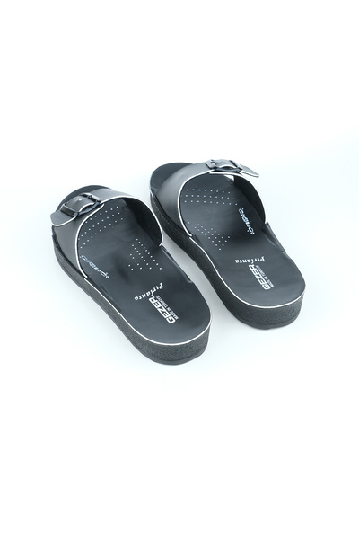 GEZER Papuci de damă cu dungi colorate cu o singură cataramă de vară