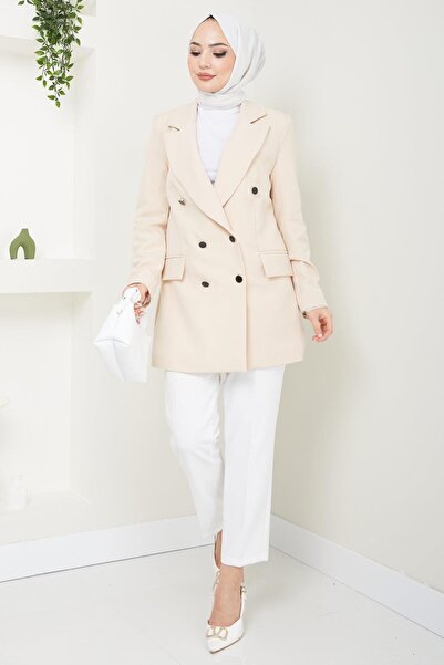 hafsamina Μπουφάν μπεζ σακάκι - με κουμπιά, HM2433