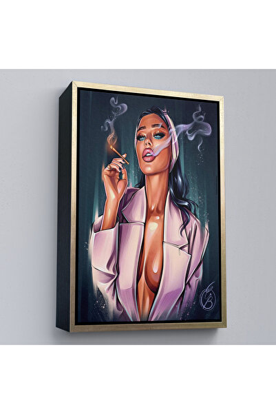 Limitless Abstract Woman Drinking Painting with Wooden Frame-7756