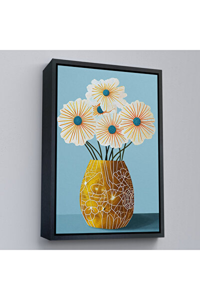 Oxyteez Flori albe într-o vază cu cadru din lemn Tablo-7569