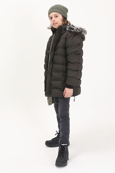 Cansın Mini Φουσκωτό παλτό για αγόρι με λογότυπο Khaki 15490