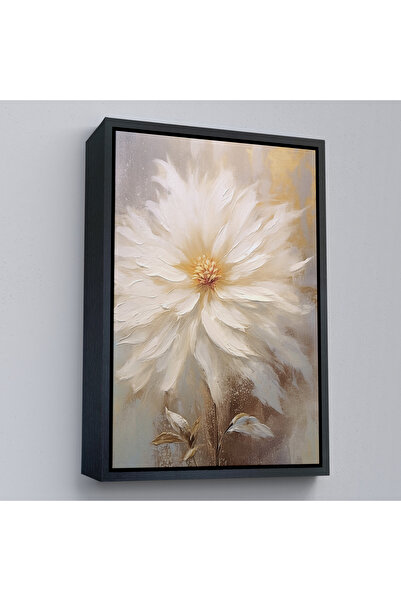 Oxyteez Pictură în ulei cu cadru din lemn Aspect de flori albe Tablo-7559