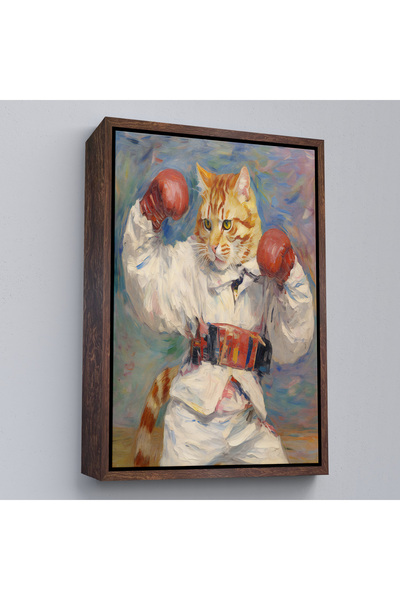 Oxyteez Pictură drăguță de pisică cu mănuși de box cu cadru din lemn-7997