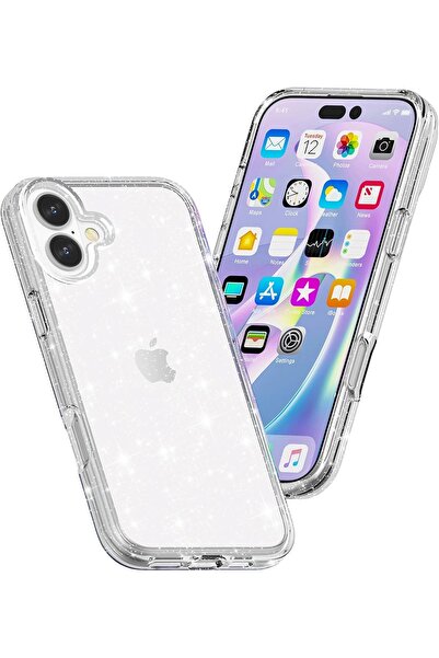 Lopard İphone 16 Plus Kılıf Magsafe Şarj Özellikli Işıltılı Simli Şeffaf Redo...